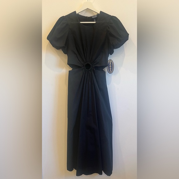 SCOOP Cut Out Midi Dress Size XS(0-2) Black Puff Sleeves Cotton Blend NWT - Picture 4 of 7